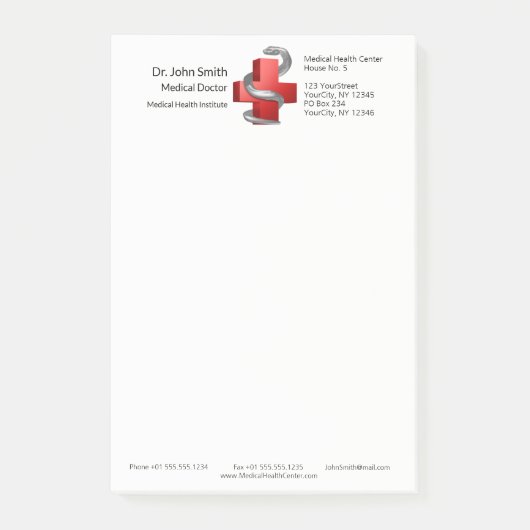 Rotes medizinisches Kreuz Silber Schlangensymbol Post-it Klebezettel (Vorderseite)