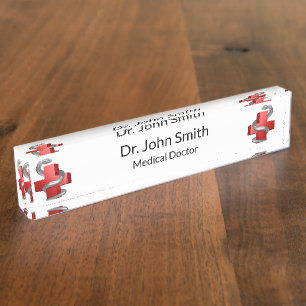 Rotes medizinisches Kreuz Silver Symbol Schlange S Namensplakette