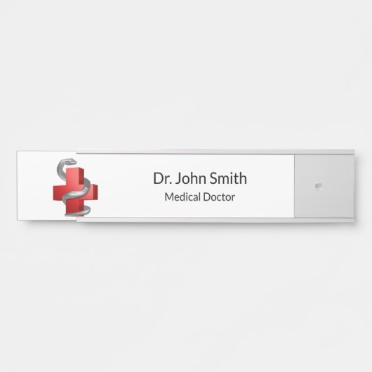 Rotes medizinisches Kreuz Symbol Schlange Silber S Türschild (Vorderseite )