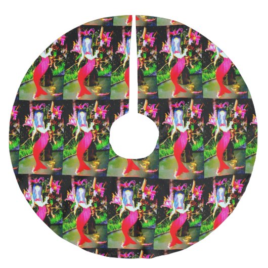 rotes Meerjungfrauschönheiten partying Polyester Weihnachtsbaumdecke (Vorderseite)