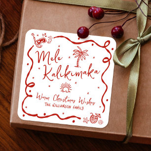 Rotes Mele Kalikimaka Handgezeichnete Kritzeleien Quadratischer Aufkleber