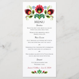 Rotes Menü der polnischen Folkloregruppe Blume Menükarte