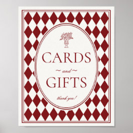 Rotes Merlot Harlequin Schachbrett Karten und Gesc Poster