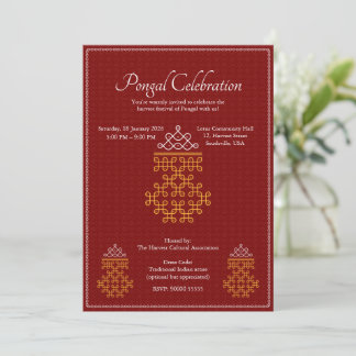 Rotes Minimal Tamil Kolam Pongal Einladung