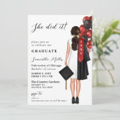 Rotes Minimalistisches Foto Sie hat es Abschluss g Einladung (Stehend Vorderseite)