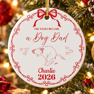 Rotes minimalistisches lustiges Hunde-Vater-Weihna Keramik Ornament