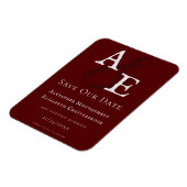 Rotes Minimalistisches Monogramm Save the Date Magnet (Linke Seite)