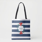 Rotes Mit Blumenblaues u. Weiß Stripes Monogramm Tasche (Vorderseite)