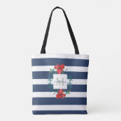 Rotes Mit Blumenblaues u. Weiß Stripes Monogramm Tasche (Rückseite)