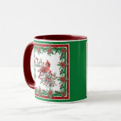 Rotes Mockingbird Poinsettia Grenzen Rotes Grün Tasse (Vorderseite Links)