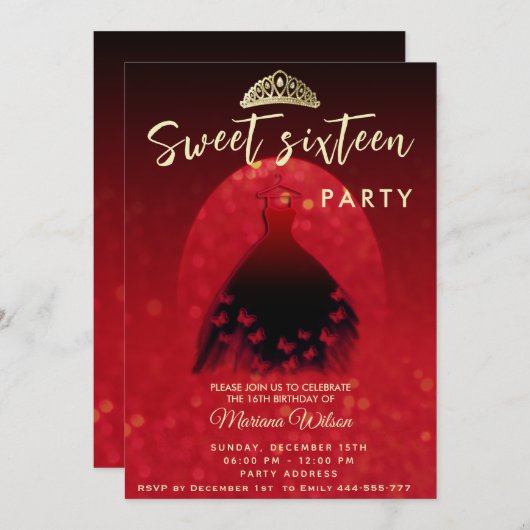 Rotes Modern Spotlight Schmetterlingskleid Tiara Einladung (Vorne/Hinten)