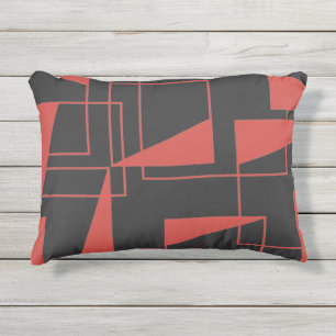Rotes, modernes, dynamisches, trendy geometrisches kissen für draußen