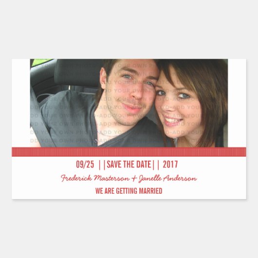 Rotes modernes Foto Save the Date Aufkleber (Vorderseite)