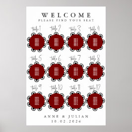 Rotes modernes minimalistisches Hochzeits-Sitzplan Poster