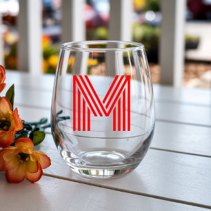 Rotes modernes Monogramm Anfangsbuchstabe Weinglas Ohne Stiel