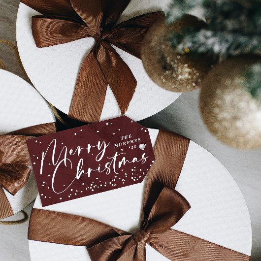 Rotes modernes Schneeglobus-Weihnachtsgeschenk-Anh Geschenkanhänger