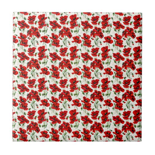 Rotes Mohn-Design Fliese (Vorderseite)