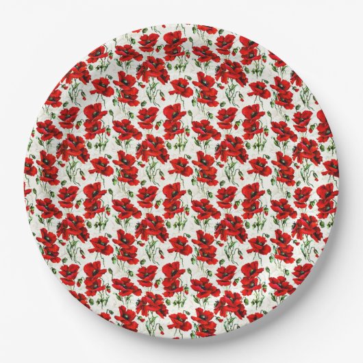 Rotes Mohn-Design Pappteller (Vorderseite)
