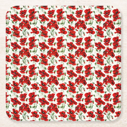 Rotes Mohn-Design Rechteckiger Pappuntersetzer (Vorderseite)