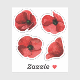 Rotes Mohn-Wildblumen-Set mit 4 Hochzeits-Kiss-Cut Aufkleber