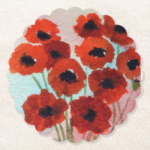 Rotes Mohnblumen-Aquarell Untersetzer