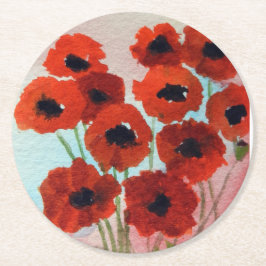 Rotes Mohnblumen-Aquarell Untersetzer