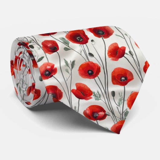 Rotes Mohnblumen-Blumenmuster Krawatte (Gerollt)