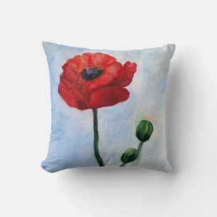 Rotes Mohnblumen-BlumeWatercolorthrow-Kissen Kissen