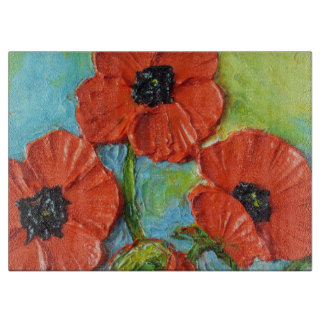 Rotes Mohnblumen-Glasschneiden-Brett Schneidebrett