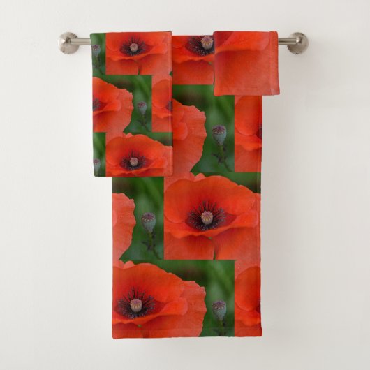 Rotes Mohnblumen-Muster Badhandtuch Set (Insitu)