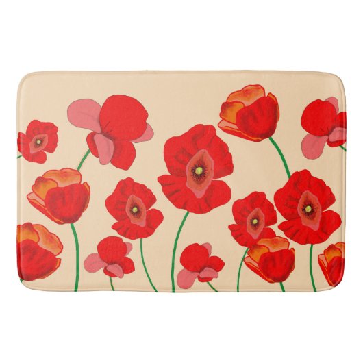 Rotes Mohnfeld auf beigem Hintergrund Badematte (Vorderseite)