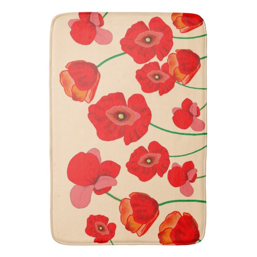 Rotes Mohnfeld auf beigem Hintergrund Badematte (Vorderseite Vertikal)