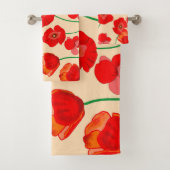 Rotes Mohnfeld auf beigem Hintergrund Badhandtuch Set (Insitu)