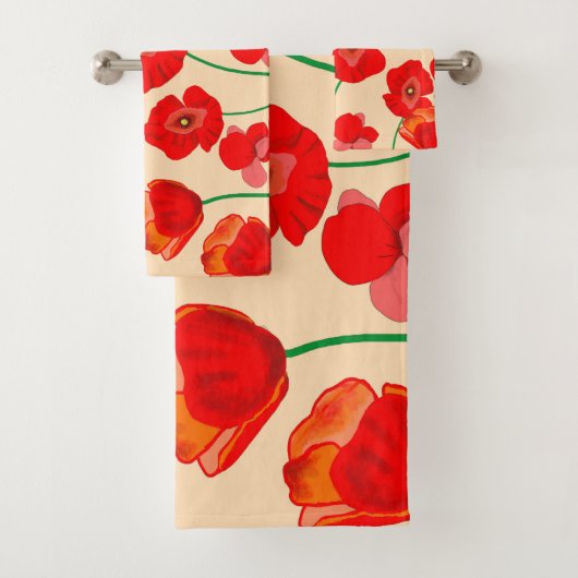 Rotes Mohnfeld auf beigem Hintergrund Badhandtuch Set (Insitu)