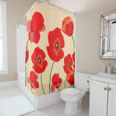 Rotes Mohnfeld auf beigem Hintergrund Duschvorhang (Beispiel)