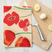 Rotes Mohnfeld auf beigem Hintergrund Geschirrtuch (Viertel Falte)