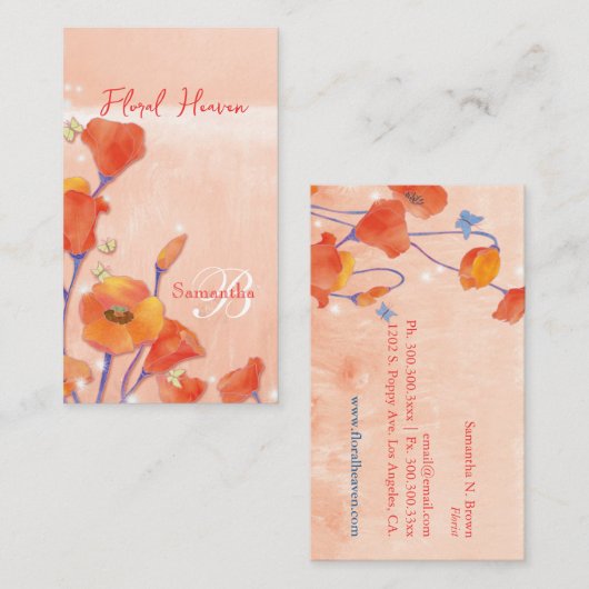 Rotes Mohnfeld-Elegantes Monogramm Visitenkarte (Vorne/Hinten)