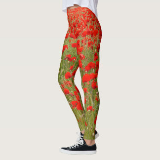 Rotes Mohnfeld mit Blumenband Leggings