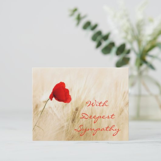 Rotes Mohnfeld mit tiefstem Beileid Postkarte (Stehend Vorderseite)