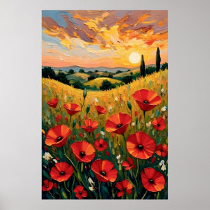 Rotes Mohnfeld Ölmalerei Poster