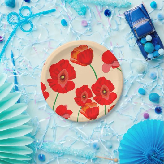 Rotes Mohnfeld Pappteller (Party)
