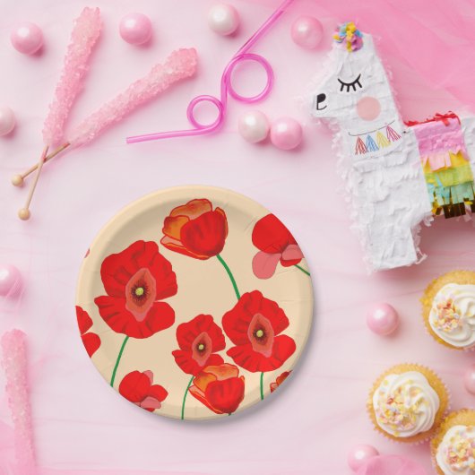 Rotes Mohnfeld Pappteller (Party)