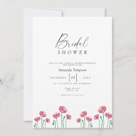 Rotes Mohngarten Brautparty Einladung (Vorderseite)