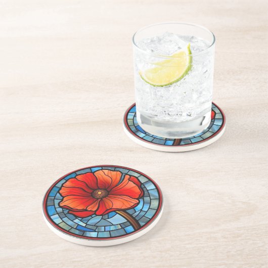 Rotes Mohnglas Getränkeuntersetzer (Seite)