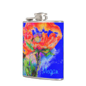 Rotes Mohnmonogramm - blau Flachmann (Links)