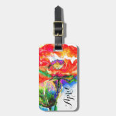 Rotes Mohnmonogramm Gepäckanhänger (Vorderseite vertikal)