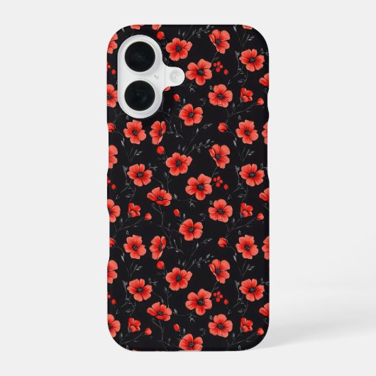 Rotes Mohnmuster iPhone 16 Hülle (Rückseite)