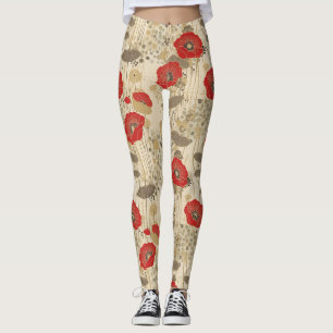 Rotes Mohnmuster Leggings
