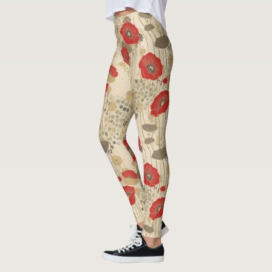 Rotes Mohnmuster Leggings (Links)