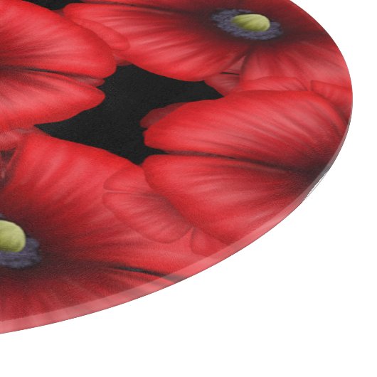 Rotes Mohnmuster Rund Schwarzes Glas Schneidebrett (Ecke)